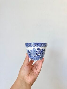 Vintage Blue and White Ceramic Planter Pot - England